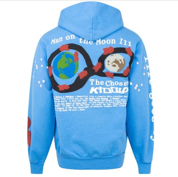 KID CUDI Man on the Moon 3 The Chosen  Cotton Blue Heavy Sweatshirt print Hoodie - Picture 3 of 13